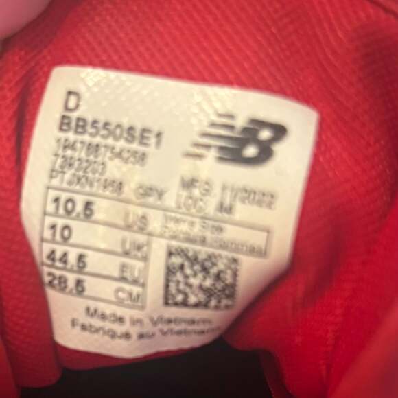 New Balance 550 BB550SE1 Men\'s Size 10.5 White Team Red Sneaker main image 7